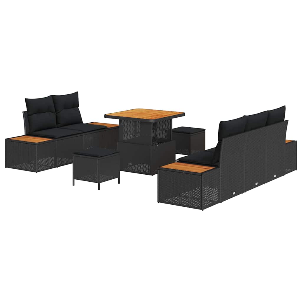 Garden Sofa Set with Cushion 8 pcs Black 80 x 80 x 71 cm