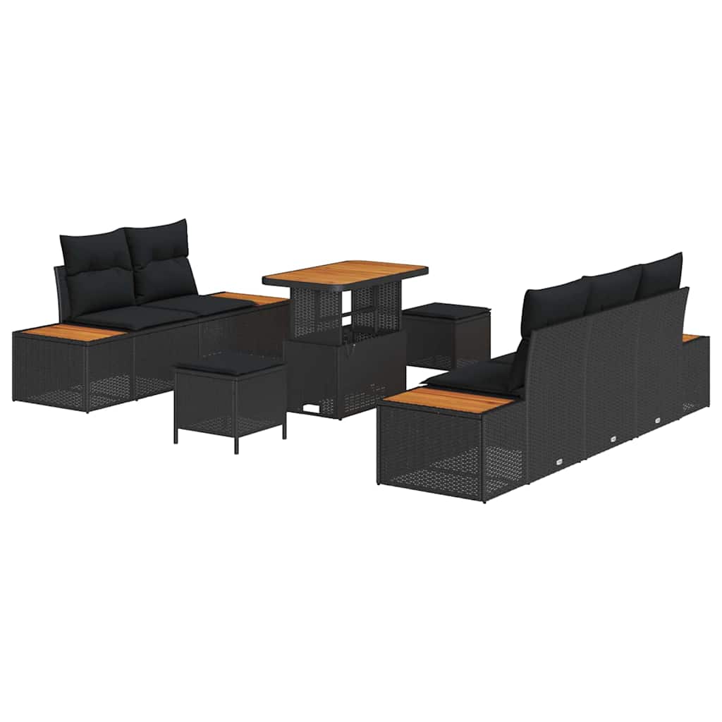 Garden Sofa Set with Cushion 8 pcs Black 90 x 55 x 71 cm