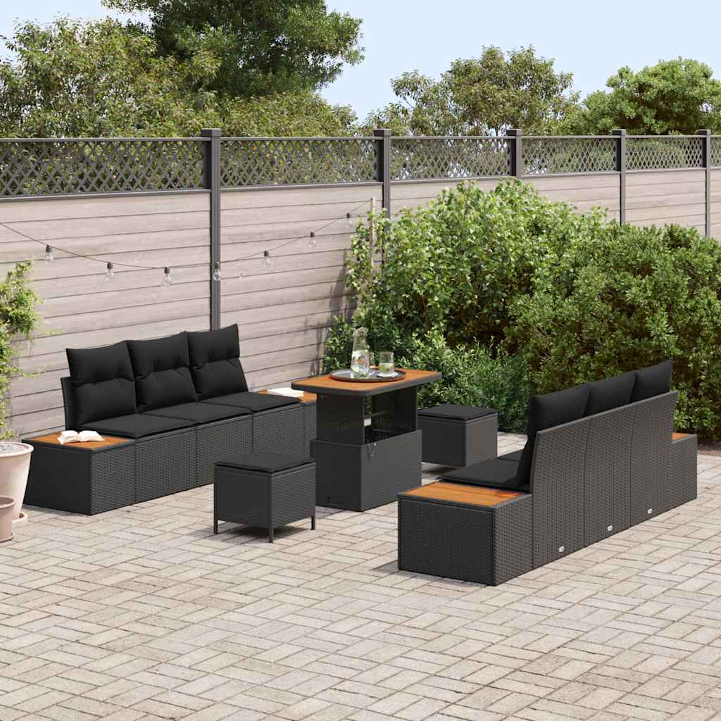 Garden Sofa Set with Cushion 9 pcs Black 90 x 55 x 71 cm
