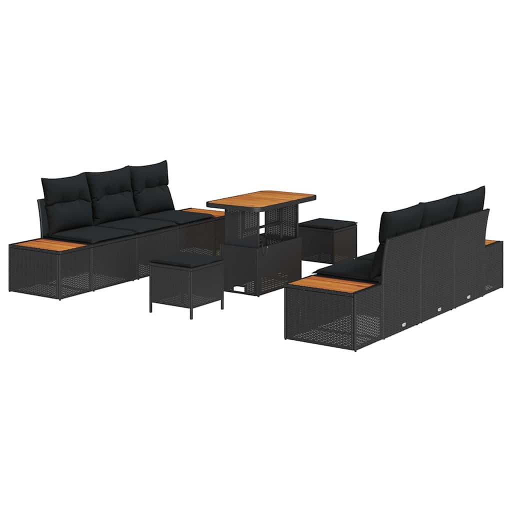 Garden Sofa Set with Cushion 9 pcs Black 90 x 55 x 71 cm