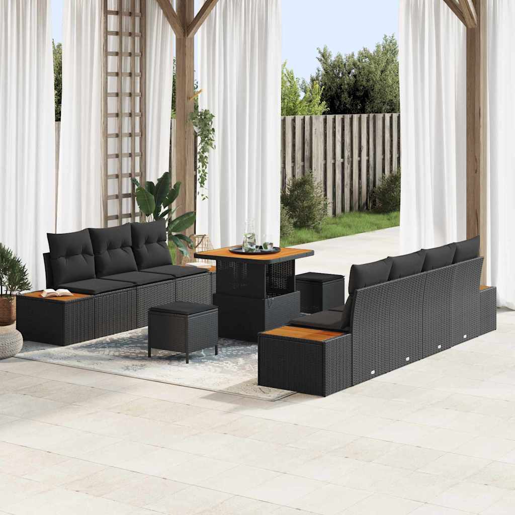 Garden Sofa Set with Cushion 10 pcs Black 80 x 80 x 71 cm