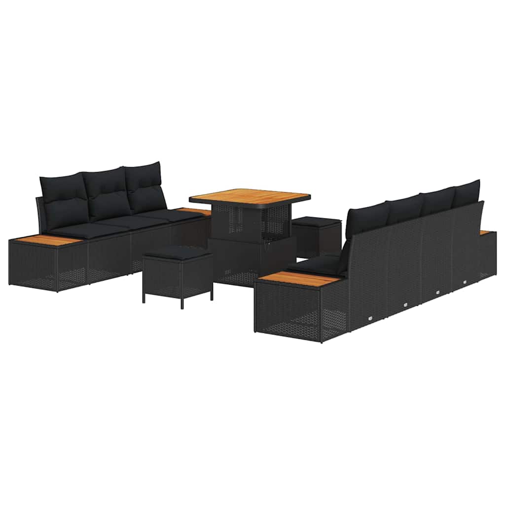 Garden Sofa Set with Cushion 10 pcs Black 80 x 80 x 71 cm