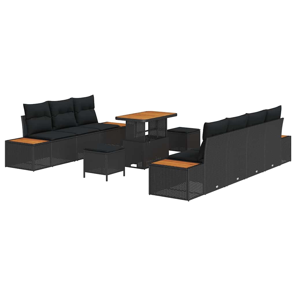 Garden Sofa Set with Cushion 10 pcs Black 90 x 55 x 71 cm