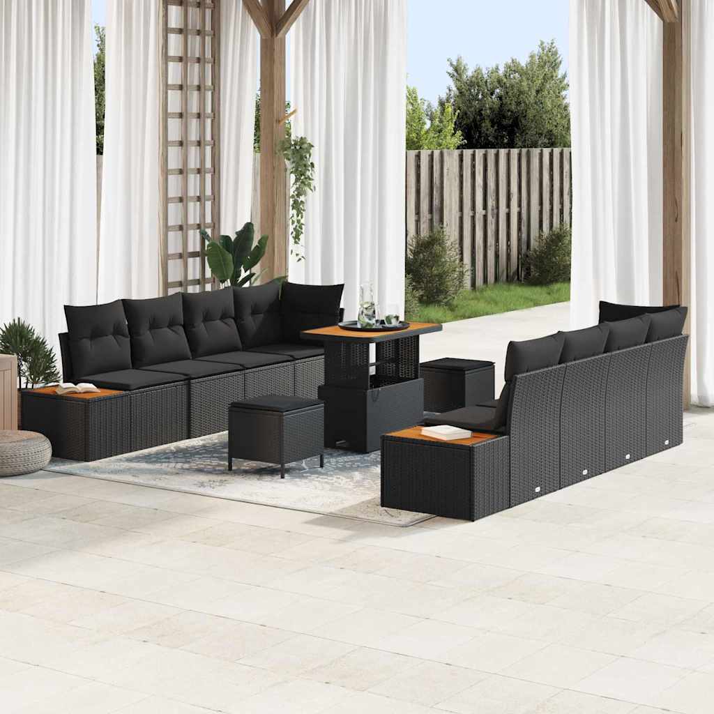Garden Sofa Set with Cushion 11 pcs Black 90 x 55 x 71 cm