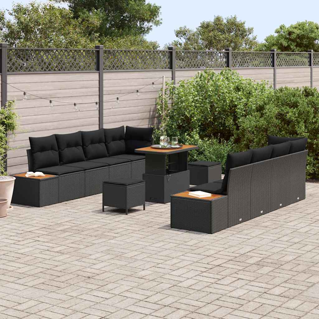 Garden Sofa Set with Cushion with Storage 11 pcs Black