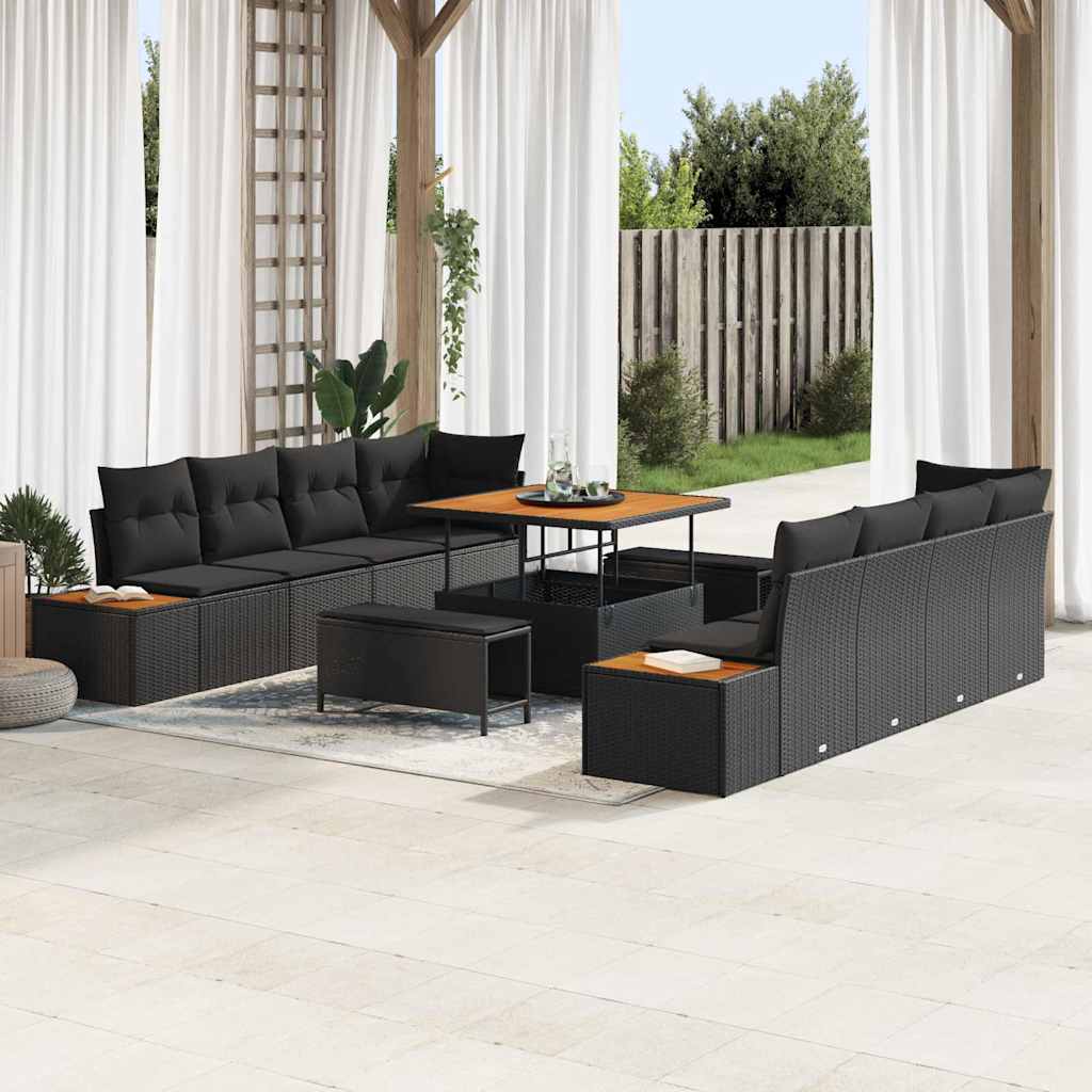 Garden Sofa Set with Cushion 11 pcs Black 100 x 100 x 71 cm