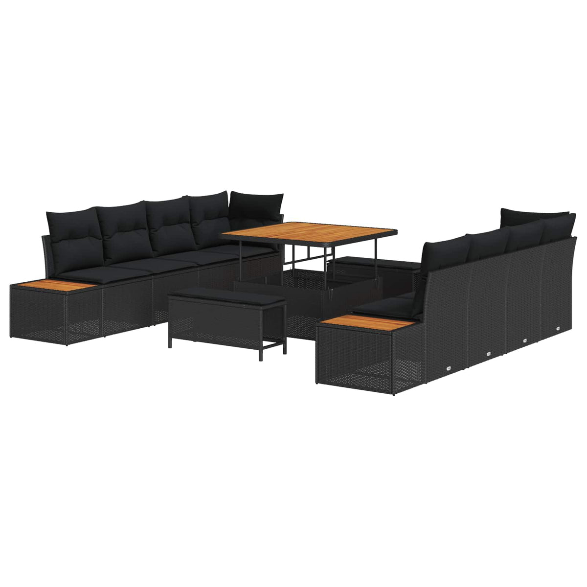 Garden Sofa Set with Cushion 11 pcs Black Poly rattan