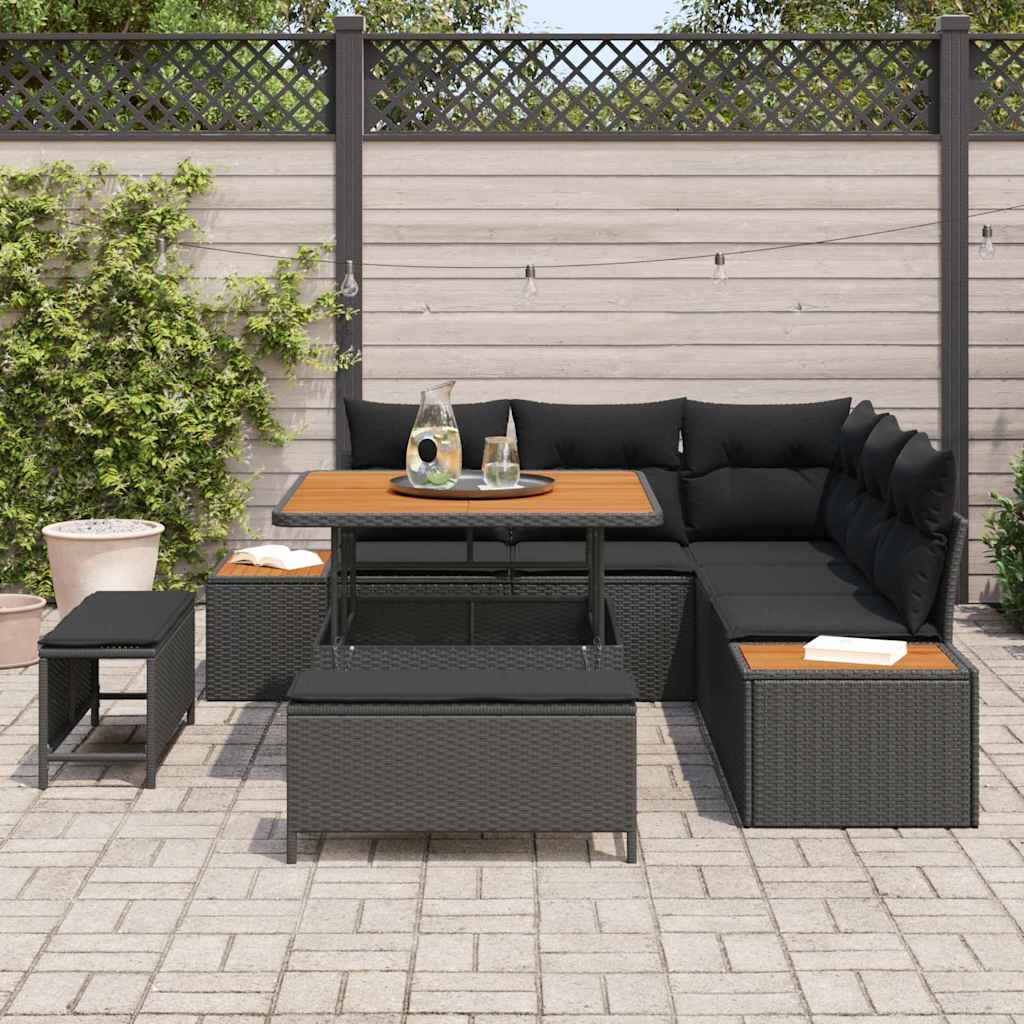 Garden Sofa Set with Cushion with Storage Black Poly rattan