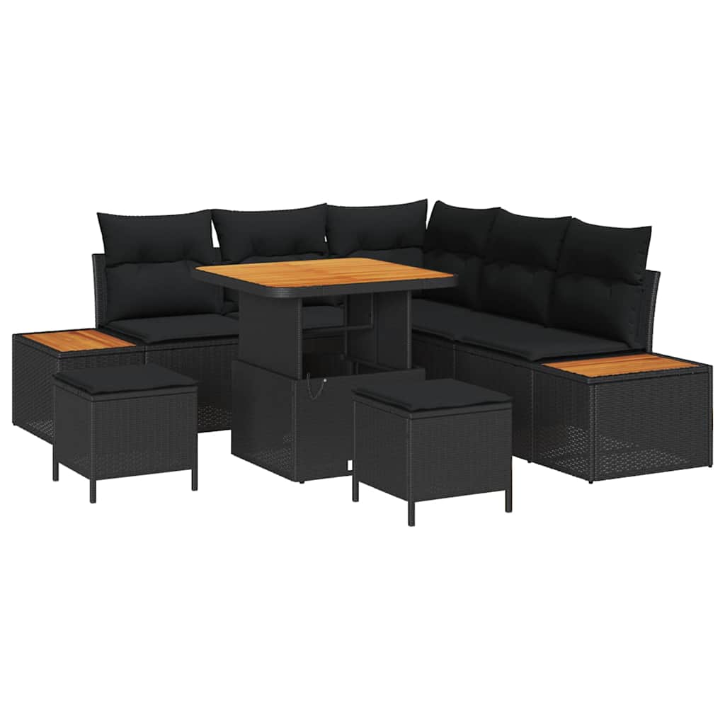 Garden Sofa Set with Cushion 8 pcs Black Poly rattan
