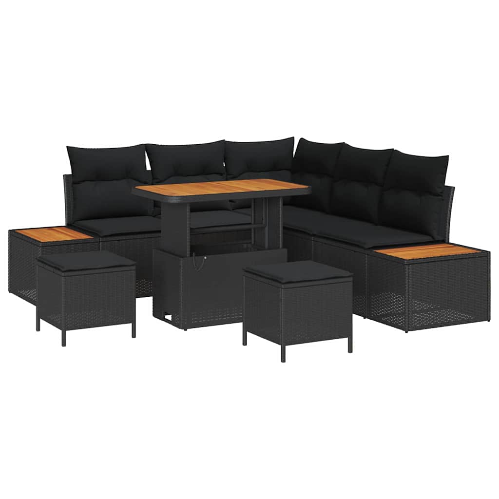 Garden Sofa Set with Cushion with Storage Black Poly rattan