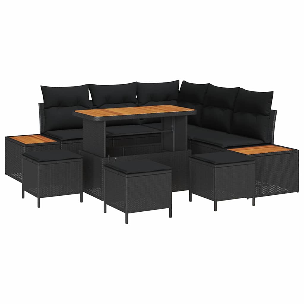 Garden Sofa Set with Cushion 9 pcs Black Poly rattan