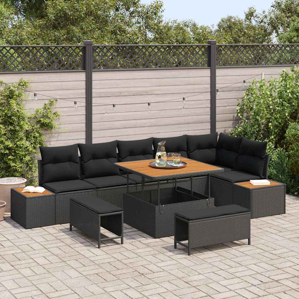 Garden Sofa Set with Cushion 9 pcs Black Poly rattan