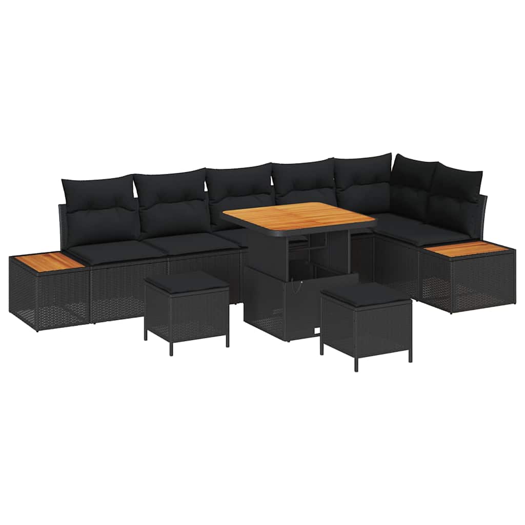 Garden Sofa Set with Cushion 9 pcs Black Poly rattan