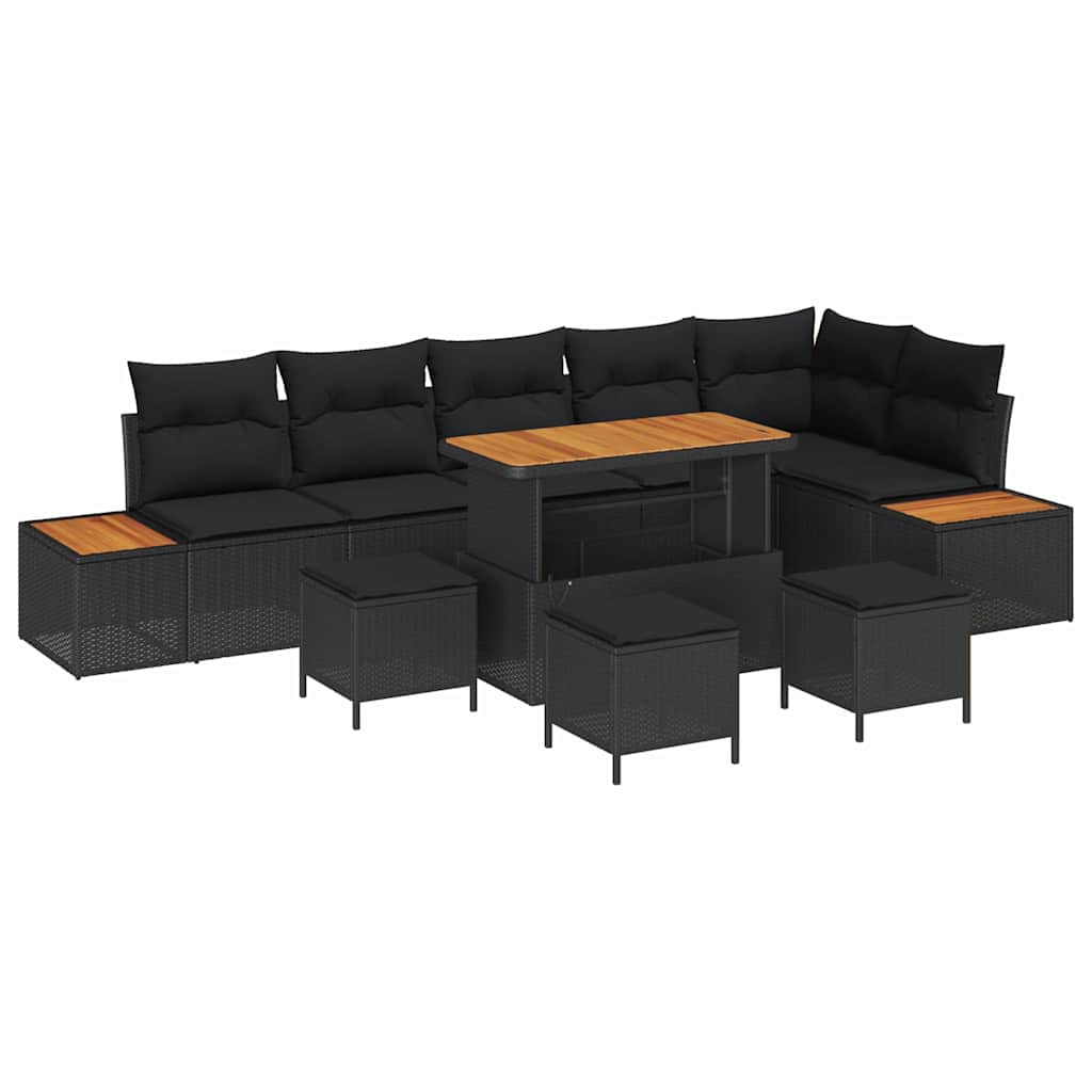 Garden Sofa Set with Cushion 10 pcs Black Poly rattan