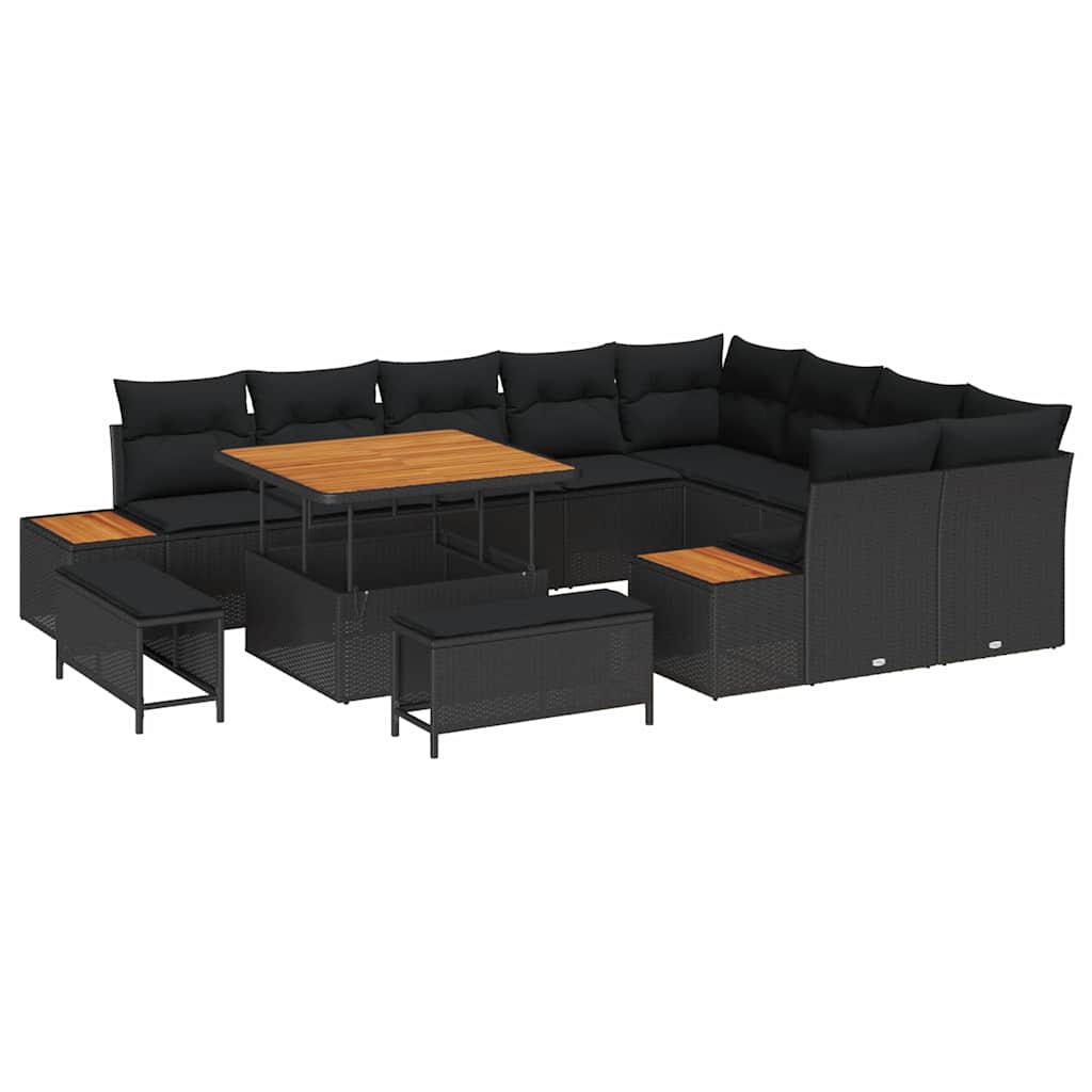 Garden Sofa Set with Cushion 12 pcs Black Poly rattan