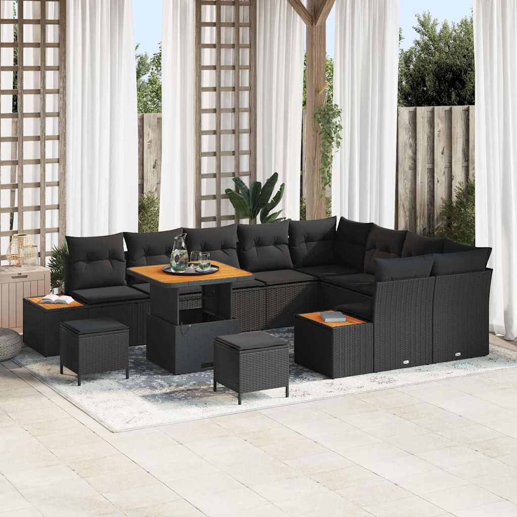 Garden Sofa Set with Cushion with Storage Black Poly rattan