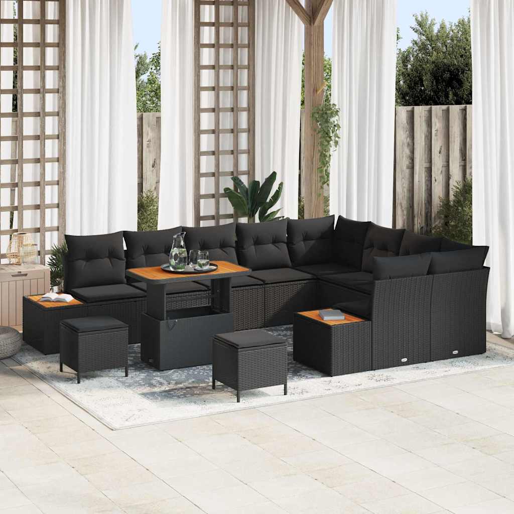 Garden Sofa Set with Cushion 12 pcs Black Poly rattan