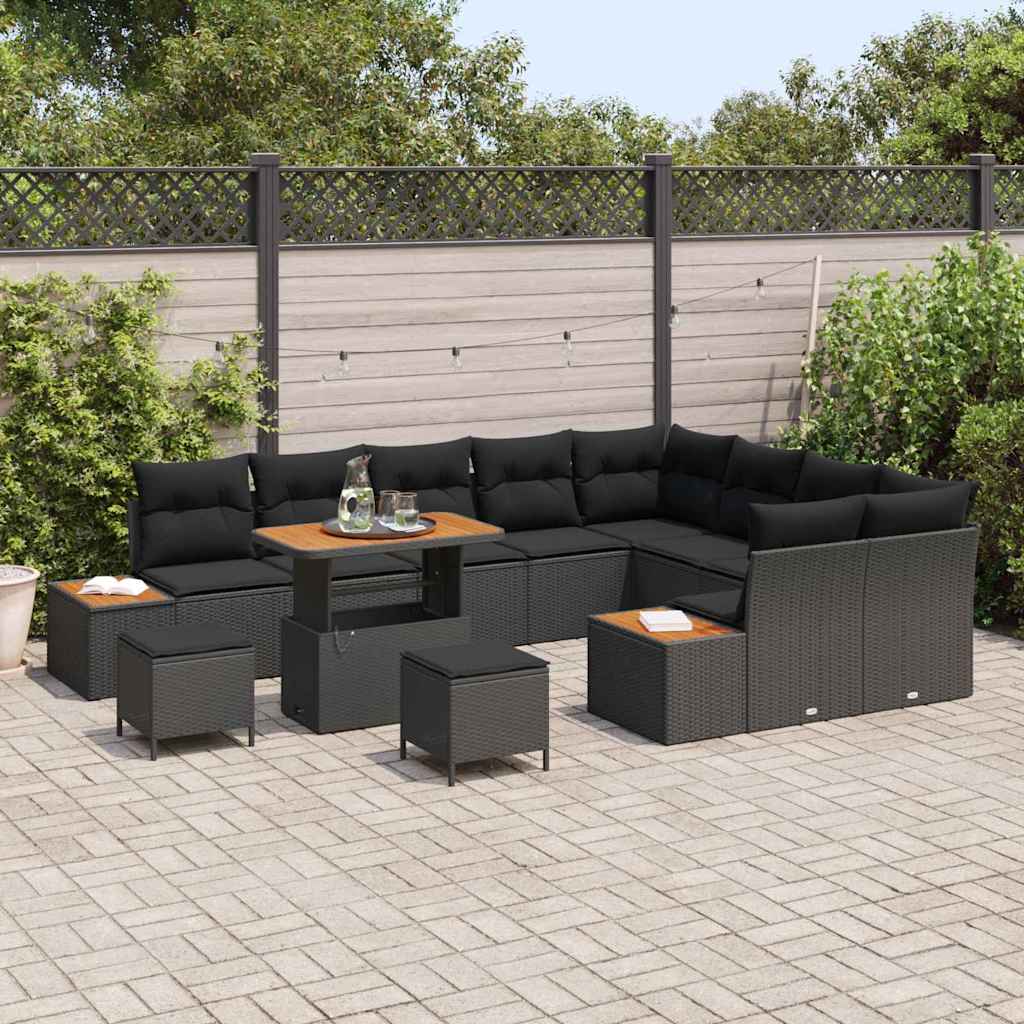 Garden Sofa Set with Cushion with Storage Black Poly rattan