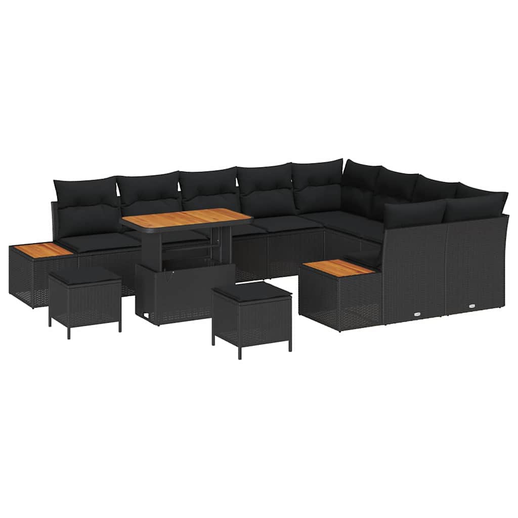Garden Sofa Set with Cushion 12 pcs Black Poly rattan