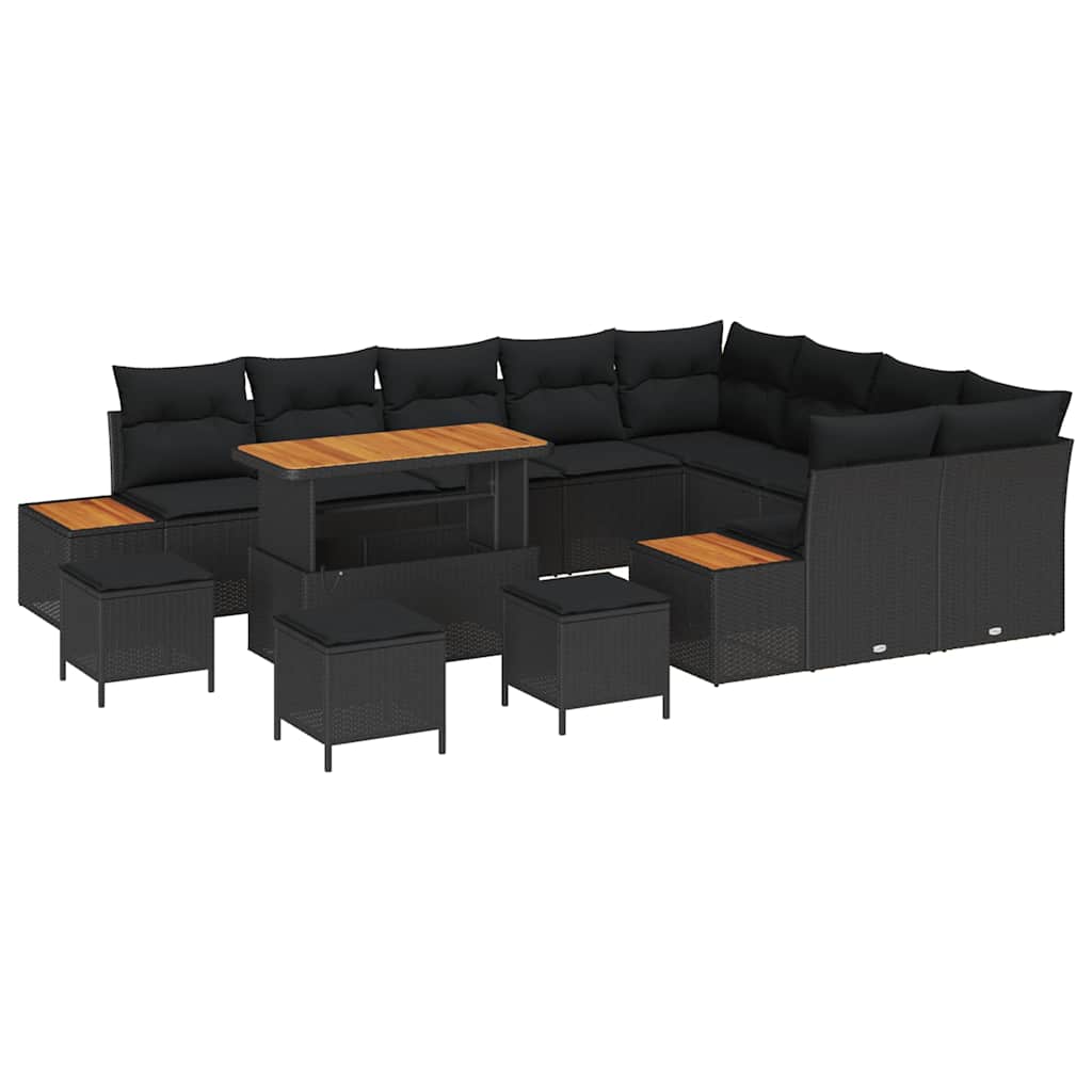 Garden Sofa Set with Cushion 13 pcs Black Poly rattan