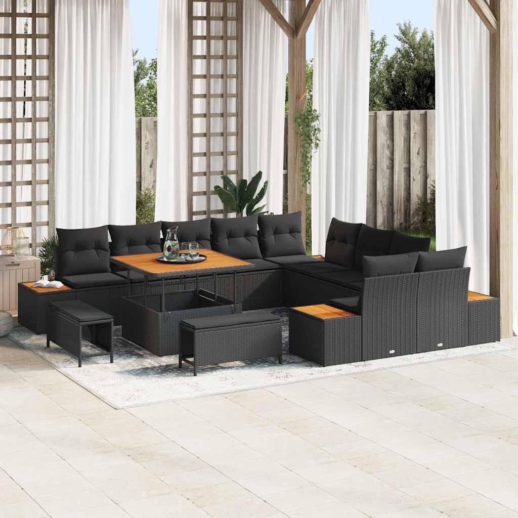 Garden Sofa Set with Cushion with Storage Black Poly rattan