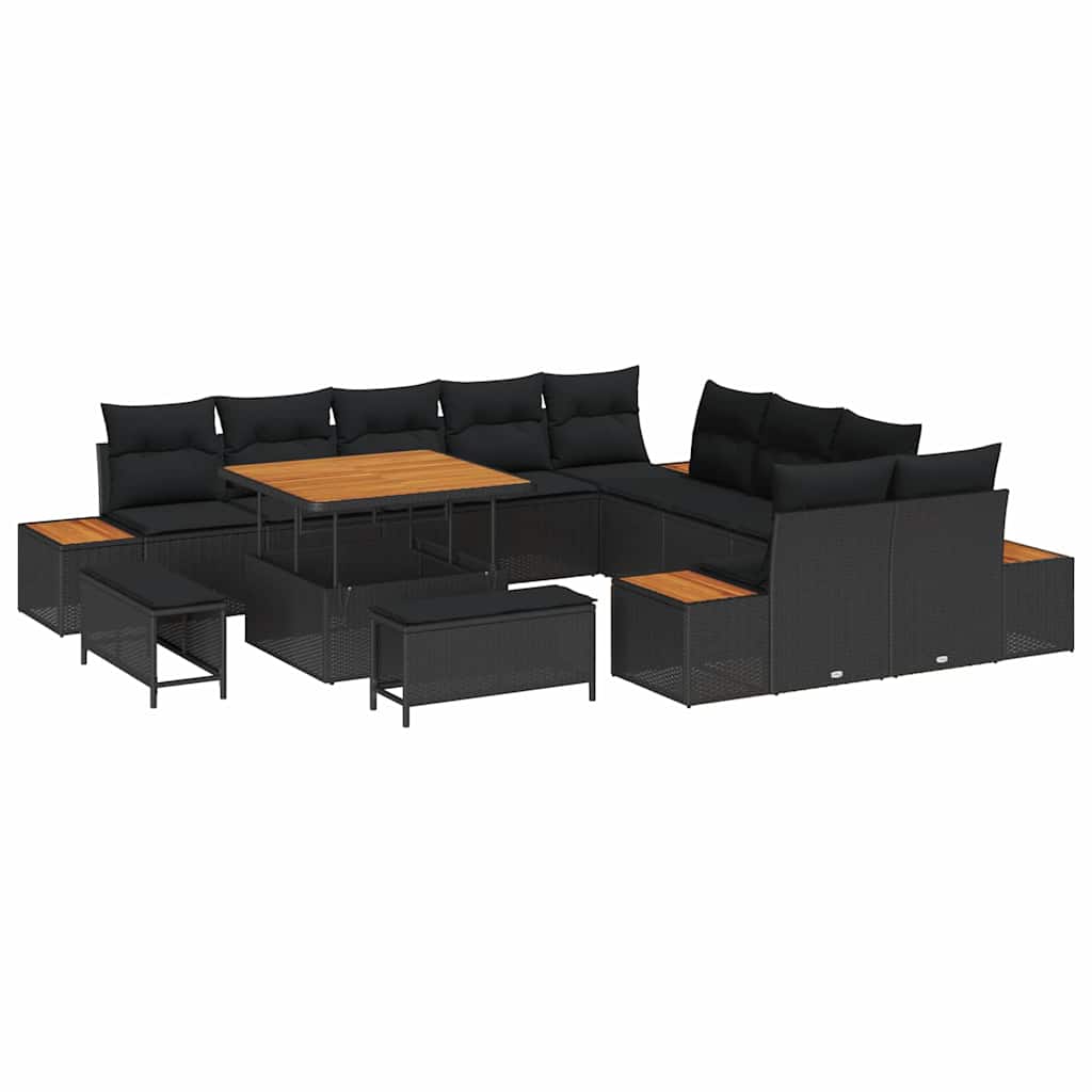 Garden Sofa Set with Cushion with Storage Black Poly rattan