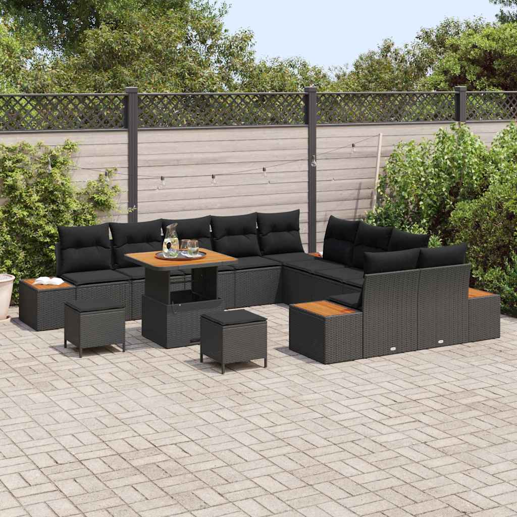 Garden Sofa Set with Cushion with Storage Black Poly rattan