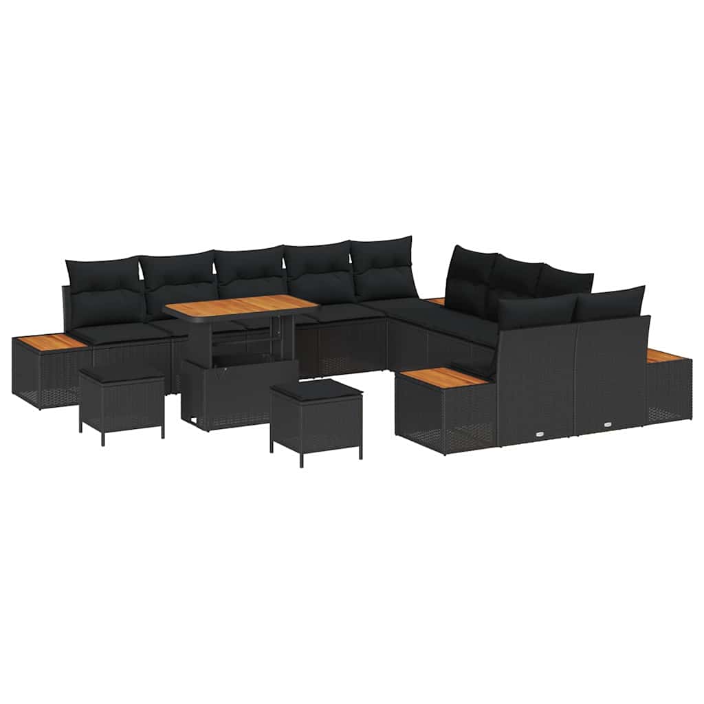 Garden Sofa Set with Cushion with Storage Black Poly rattan