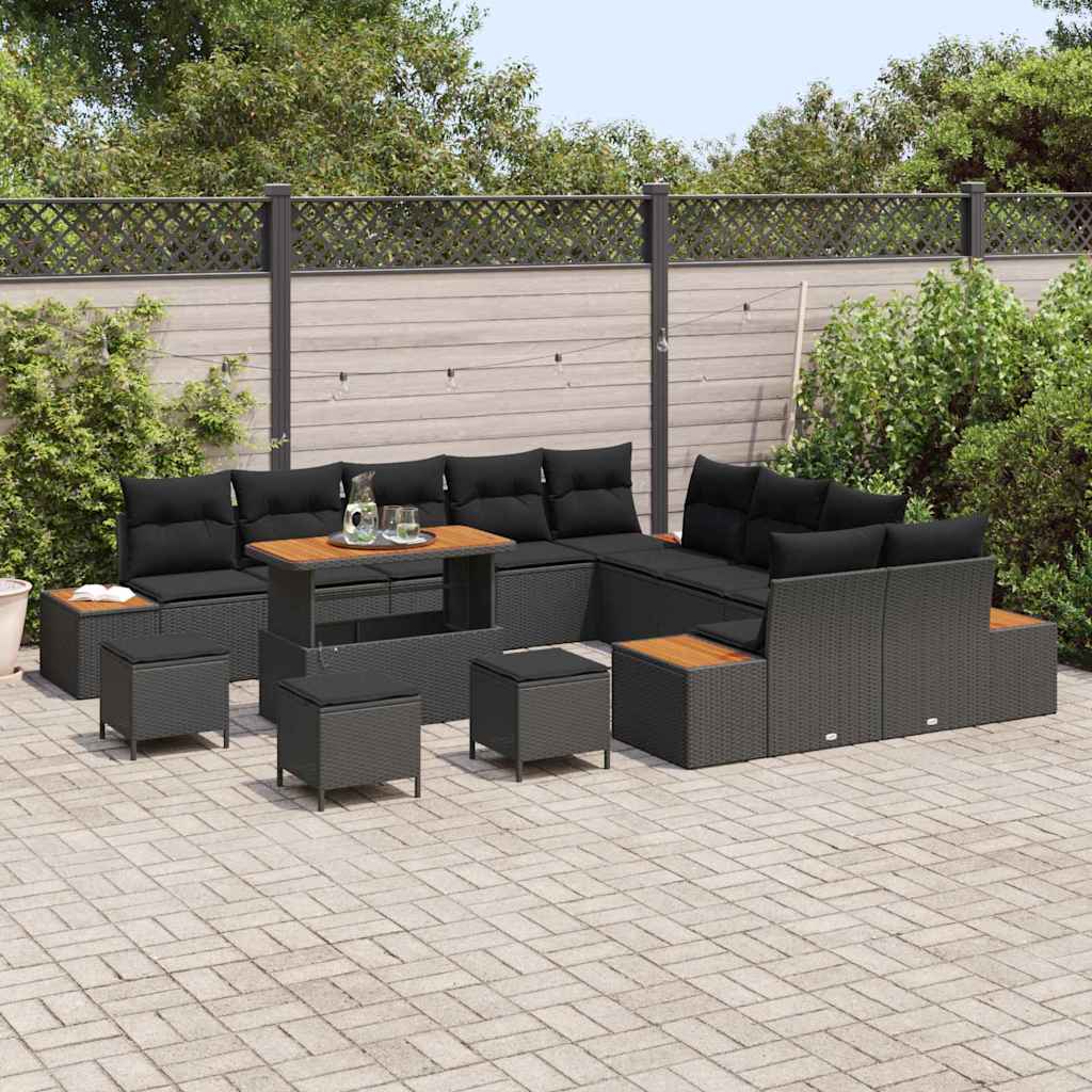 Garden Sofa Set with Cushion 14 pcs Black Poly rattan