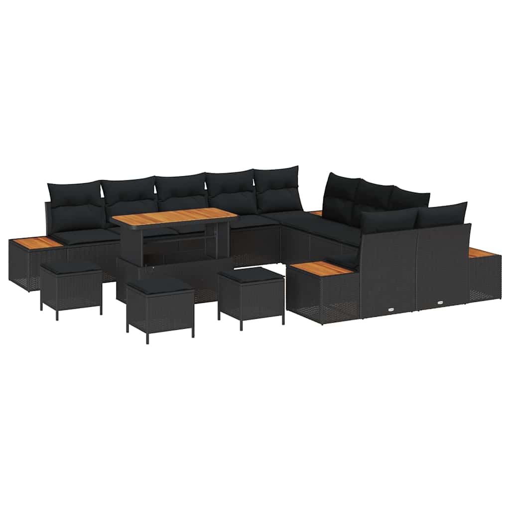 Garden Sofa Set with Cushion 14 pcs Black Poly rattan