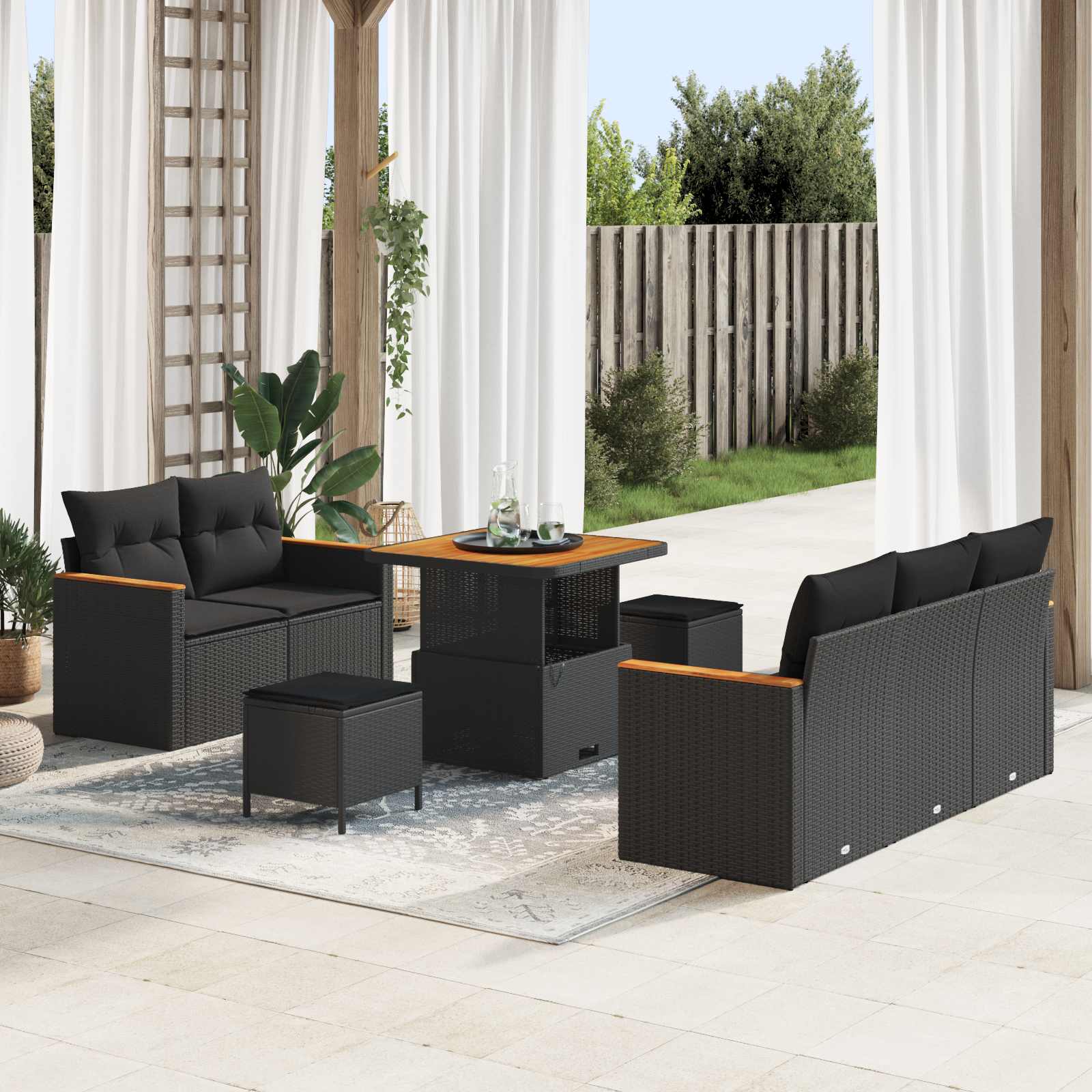 Garden Sofa Set with Cushion 10 pcs Black Poly Rattan