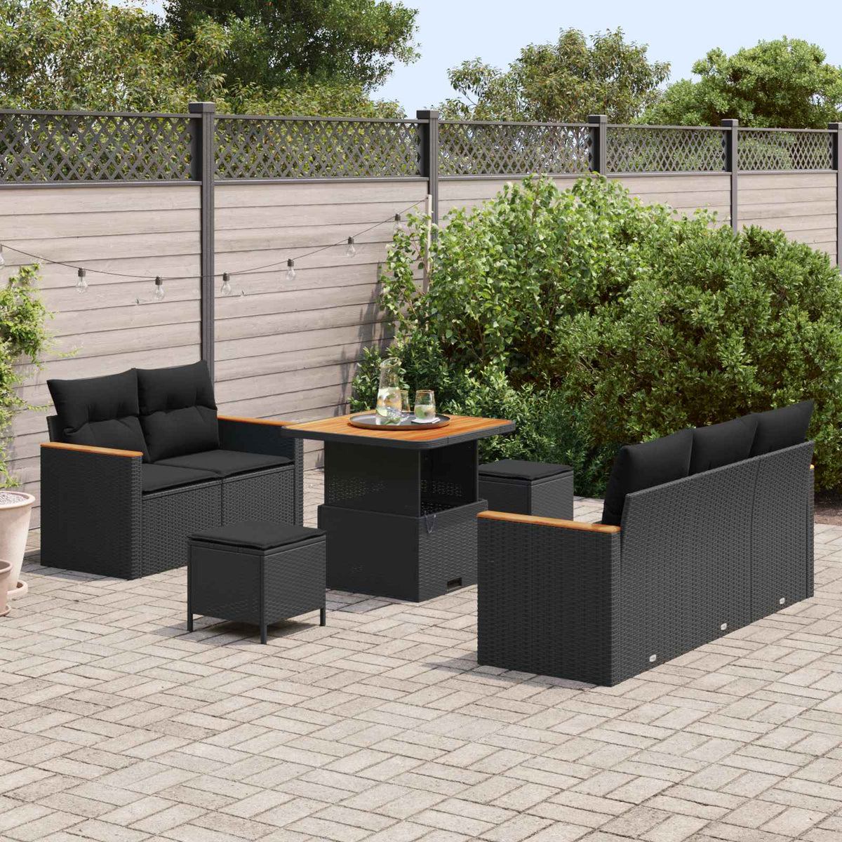 Garden Sofa Set with Cushion 10 pcs Black Poly Rattan