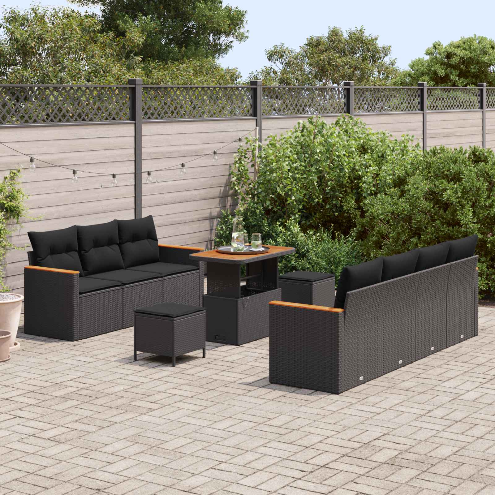 Garden Sofa Set with Cushion 14 pcs Black Poly Rattan
