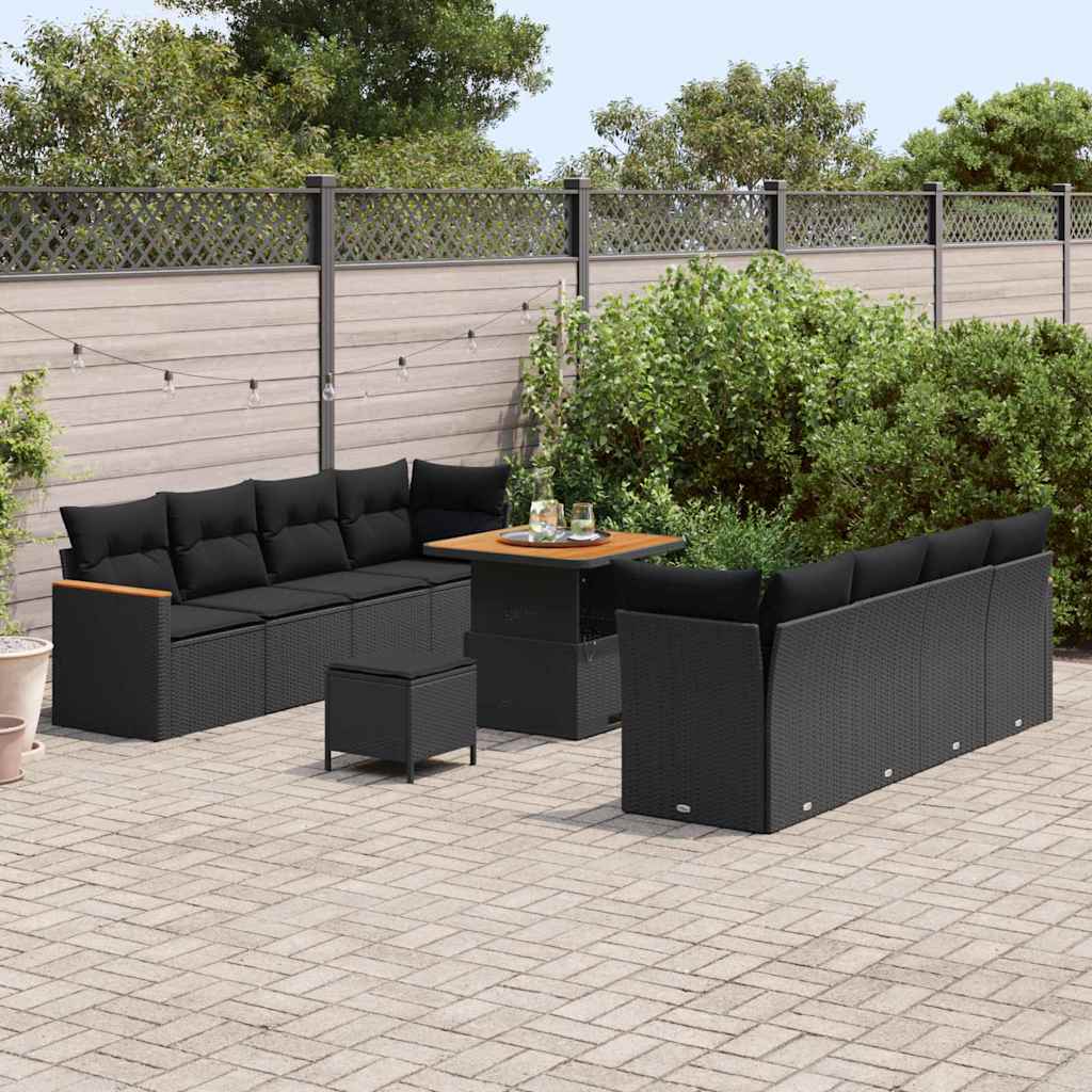 Garden Sofa Set with Cushion 11 pcs Black Poly rattan
