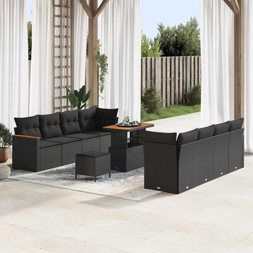 Garden Sofa Set with Cushion Manual 11 pcs Black Poly rattan