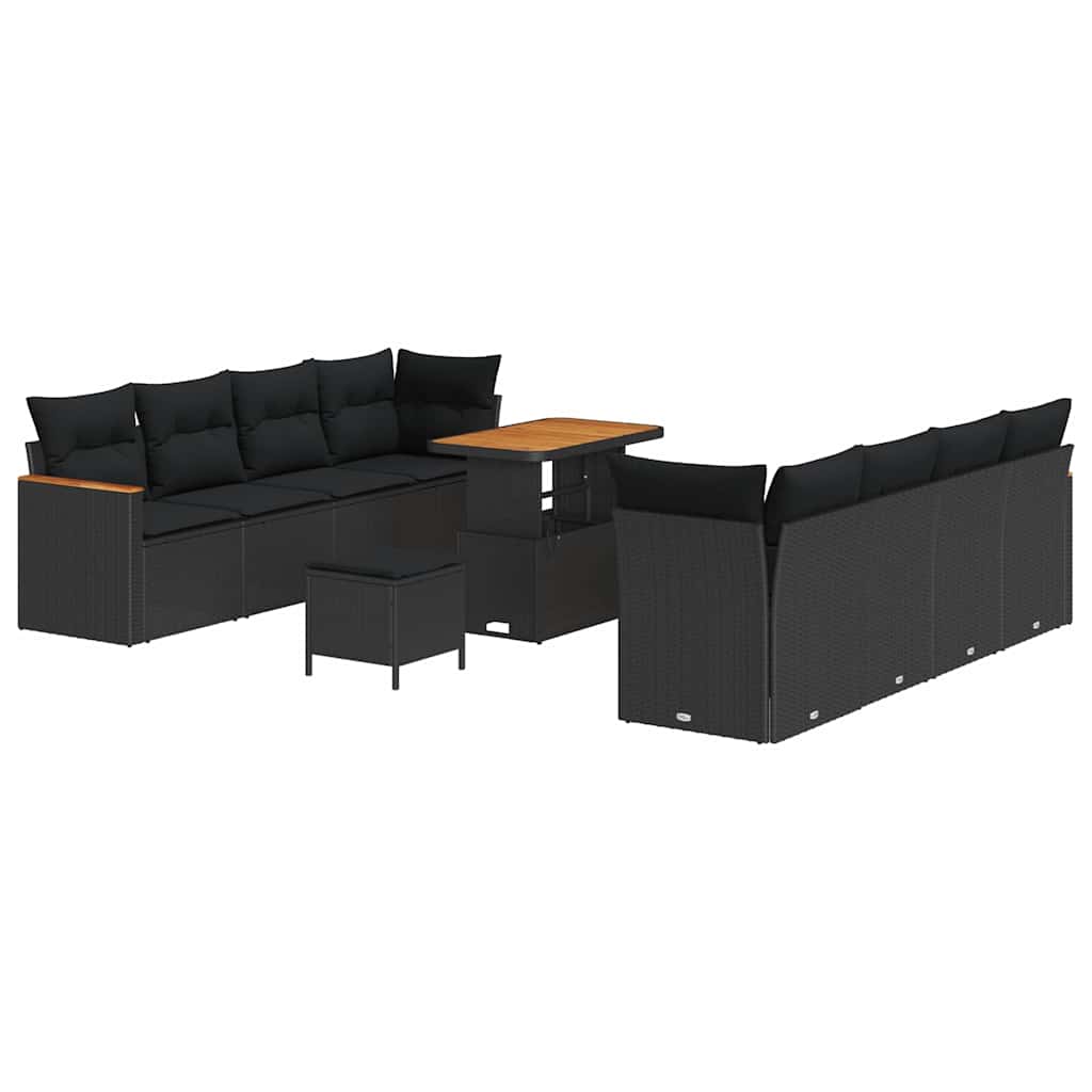 Garden Sofa Set with Cushion Manual 11 pcs Black Poly rattan