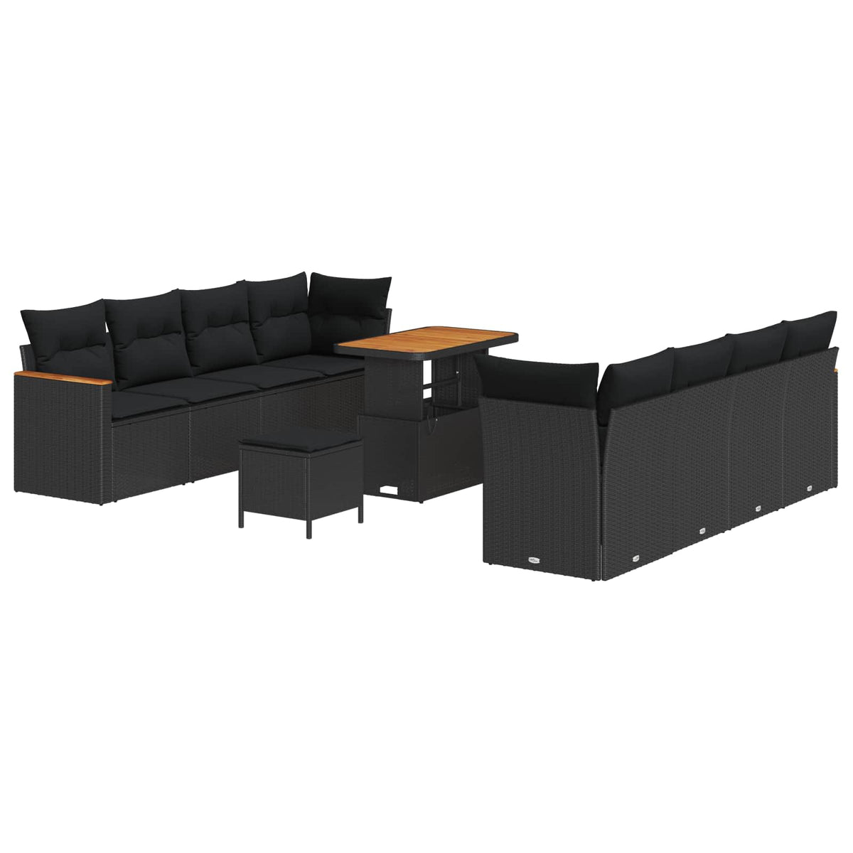 Garden Sofa Set with Cushion 12 pcs Black Poly Rattan