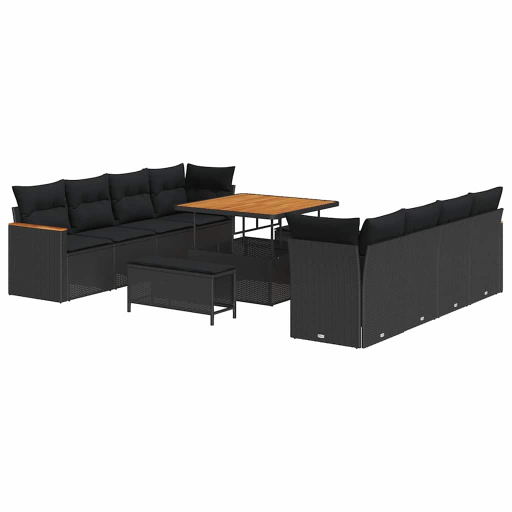 Garden Sofa Set with Cushion with Storage Black Poly rattan