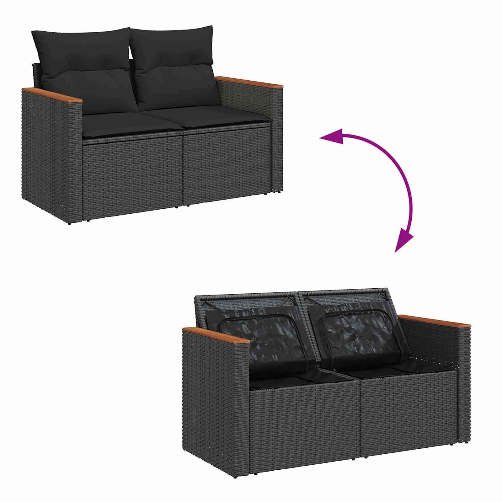 Garden Sofa Set with Cushion 10 pcs Black Poly rattan