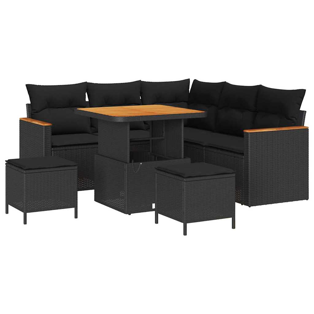 Garden Sofa Set with Cushion 8 pcs Black Poly rattan