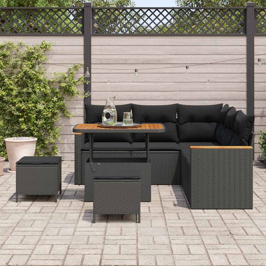 Garden Sofa Set with Cushion with Storage Black Poly rattan