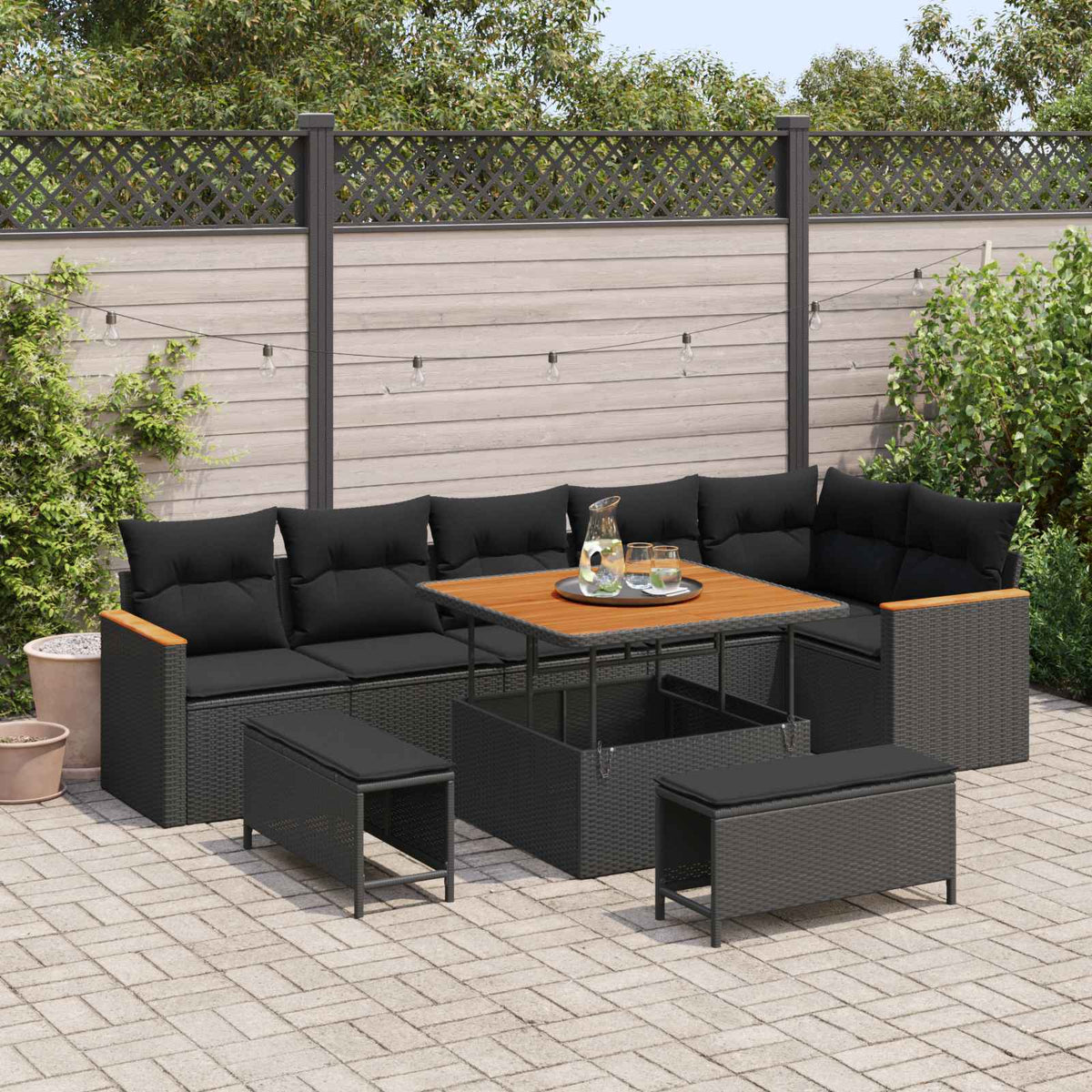 Garden Sofa Set with Cushion 9 pcs Black Poly rattan