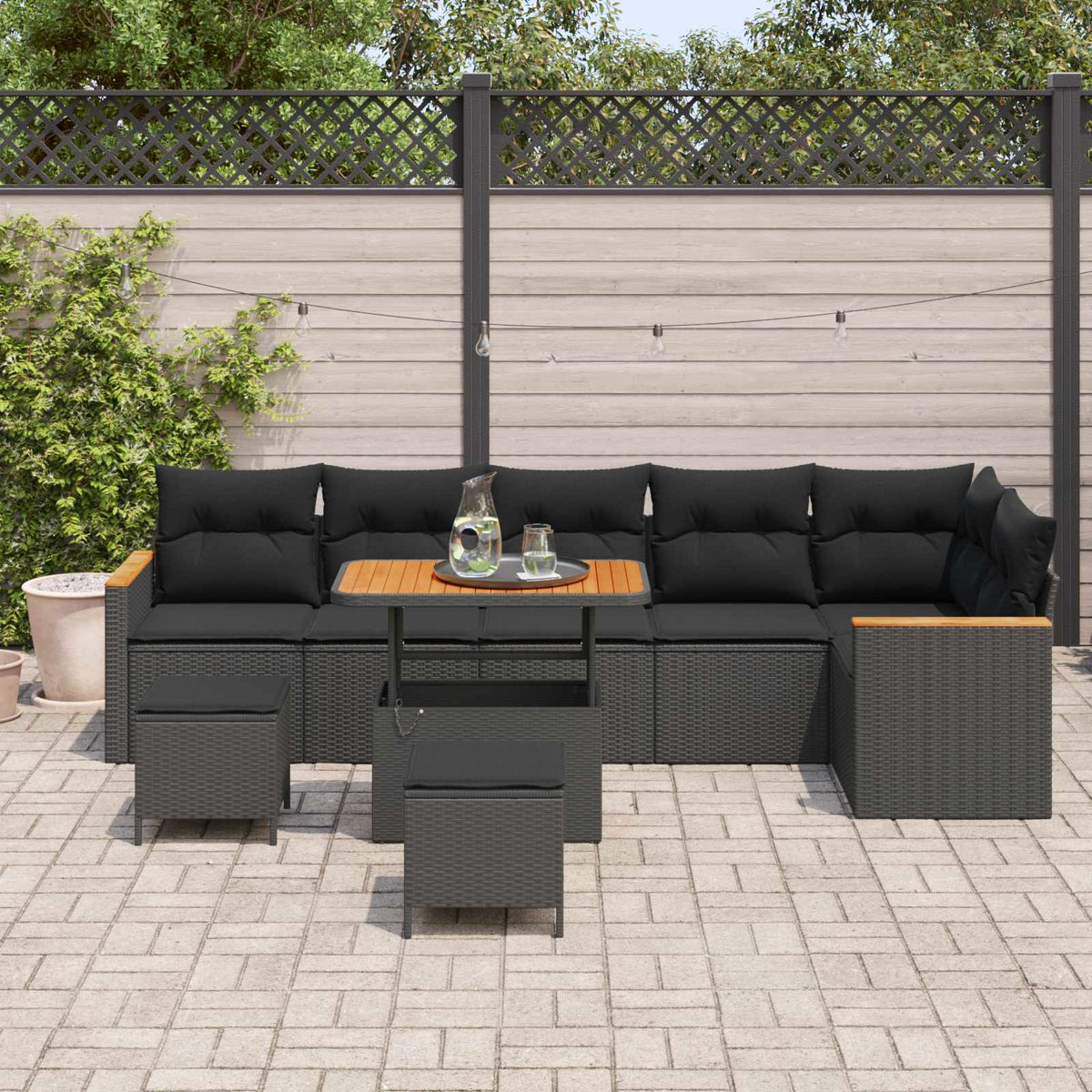 Garden Sofa Set with Cushion with Storage Black Poly rattan