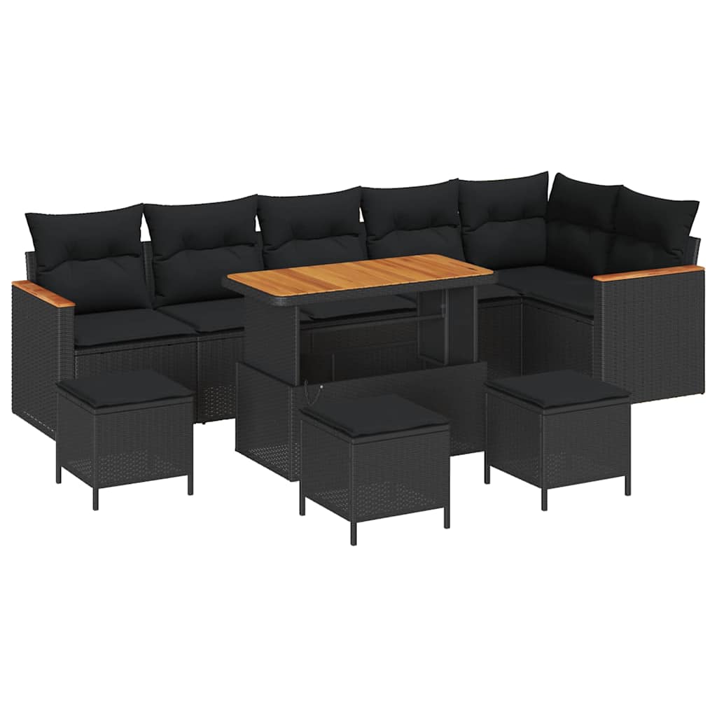 Garden Sofa Set with Cushion with Storage Black Poly rattan