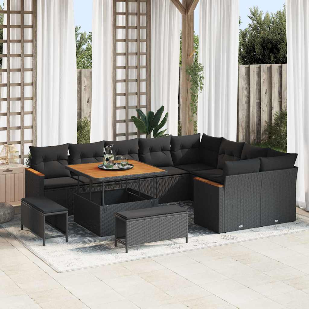 Garden Sofa Set with Cushion with Storage Black Poly rattan