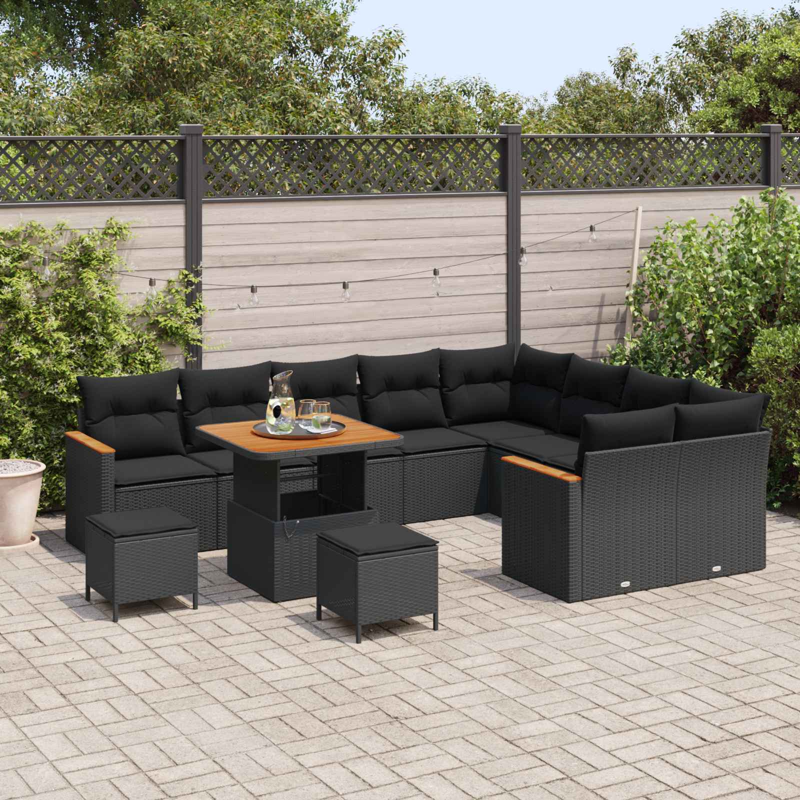 Garden Sofa Set with Cushion 12 pcs Black Poly Rattan