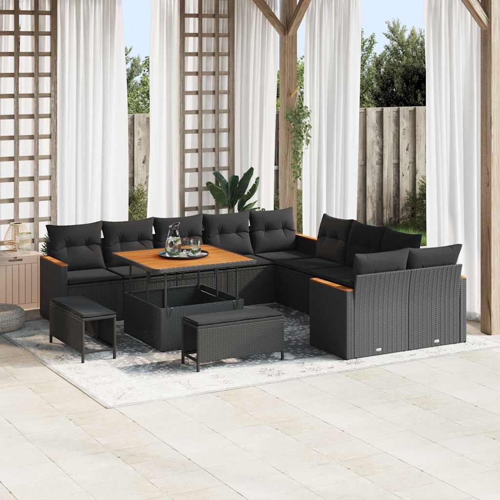Garden Sofa Set with Cushion with Storage Black Poly rattan