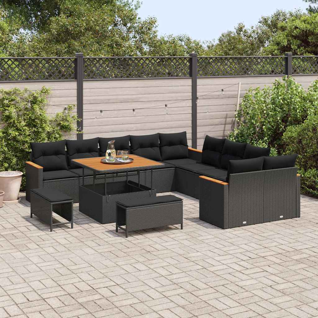 Garden Sofa Set with Cushion 13 pcs Black Poly rattan