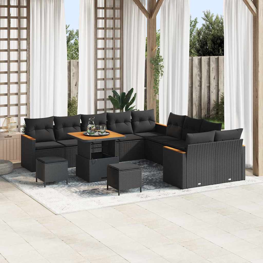 Garden Sofa Set with Cushion with Storage Black Poly rattan