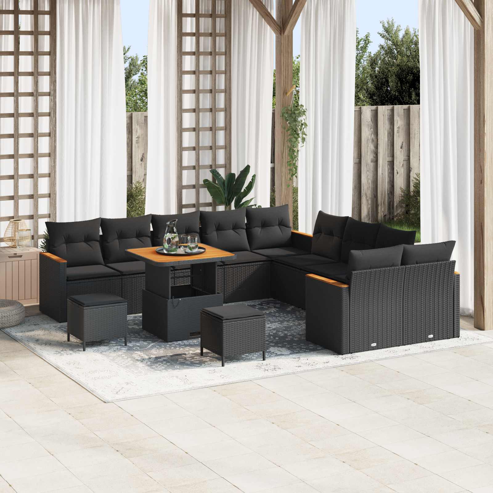 Garden Sofa Set with Cushion 13 pcs Black Poly Rattan